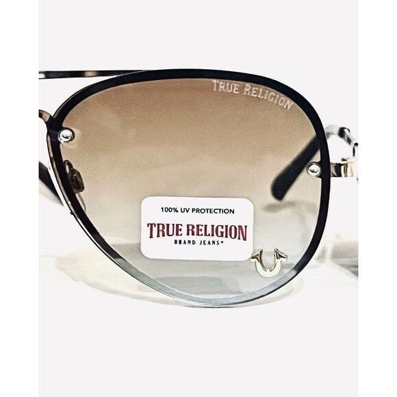 True Religion Aviator Sunglasses 2-Tone Blue/Amber Lens Gold Frame NEW main image 7